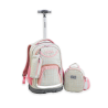 Set Cartable à Roulettes AODASI 3 Pièces Beige et Rose à Carreaux - Trolley Télescopique avec Trousse et Sac à Goûter | Maroc